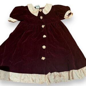 Christmas Dress Jo Lene Burgundy Red Velour with Lace Trim 3T Formal baby infant